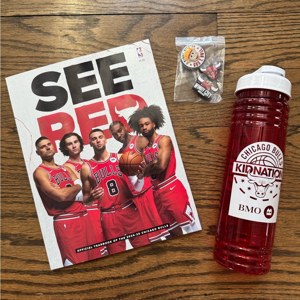 Chicago Bulls Fan Bundle See Red Yearbook, Jibbitz Trio, BMO Water Bottle NWOT